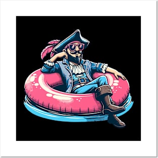 Pool Party Pirate Pink Float Funny Pirate Posters and Art